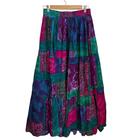 Vintage Phool Women’s Patchwork Boho Maxi Skirt Sz M 80s-90s Crinkle Hippie Fest - Picture 1 of 8